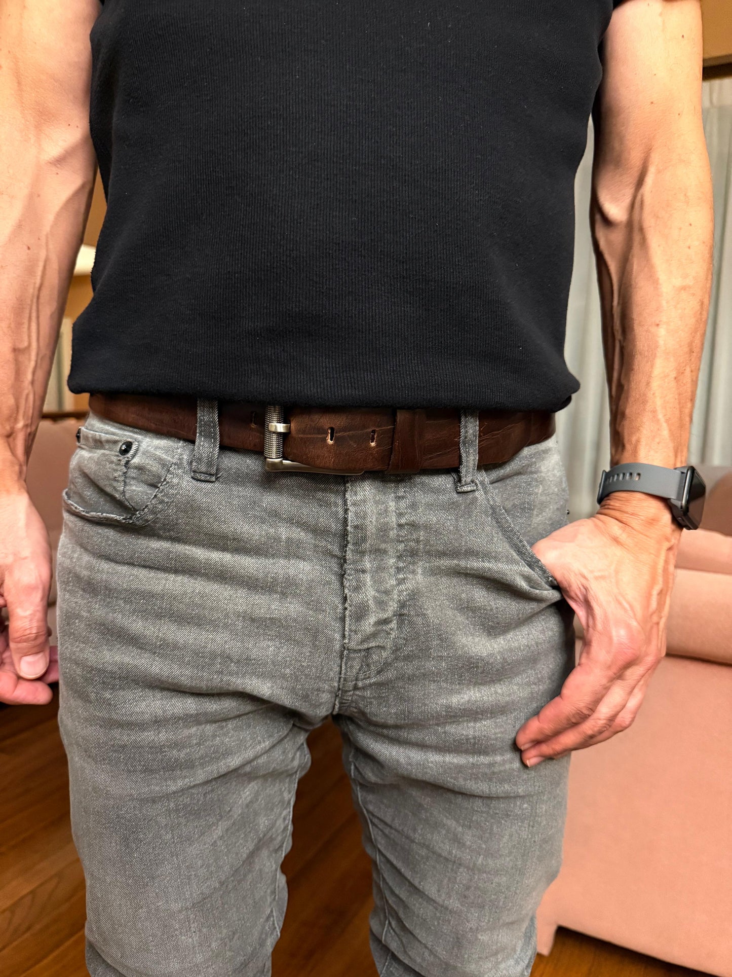 Men's Wash and Wrinkled Leather Belt