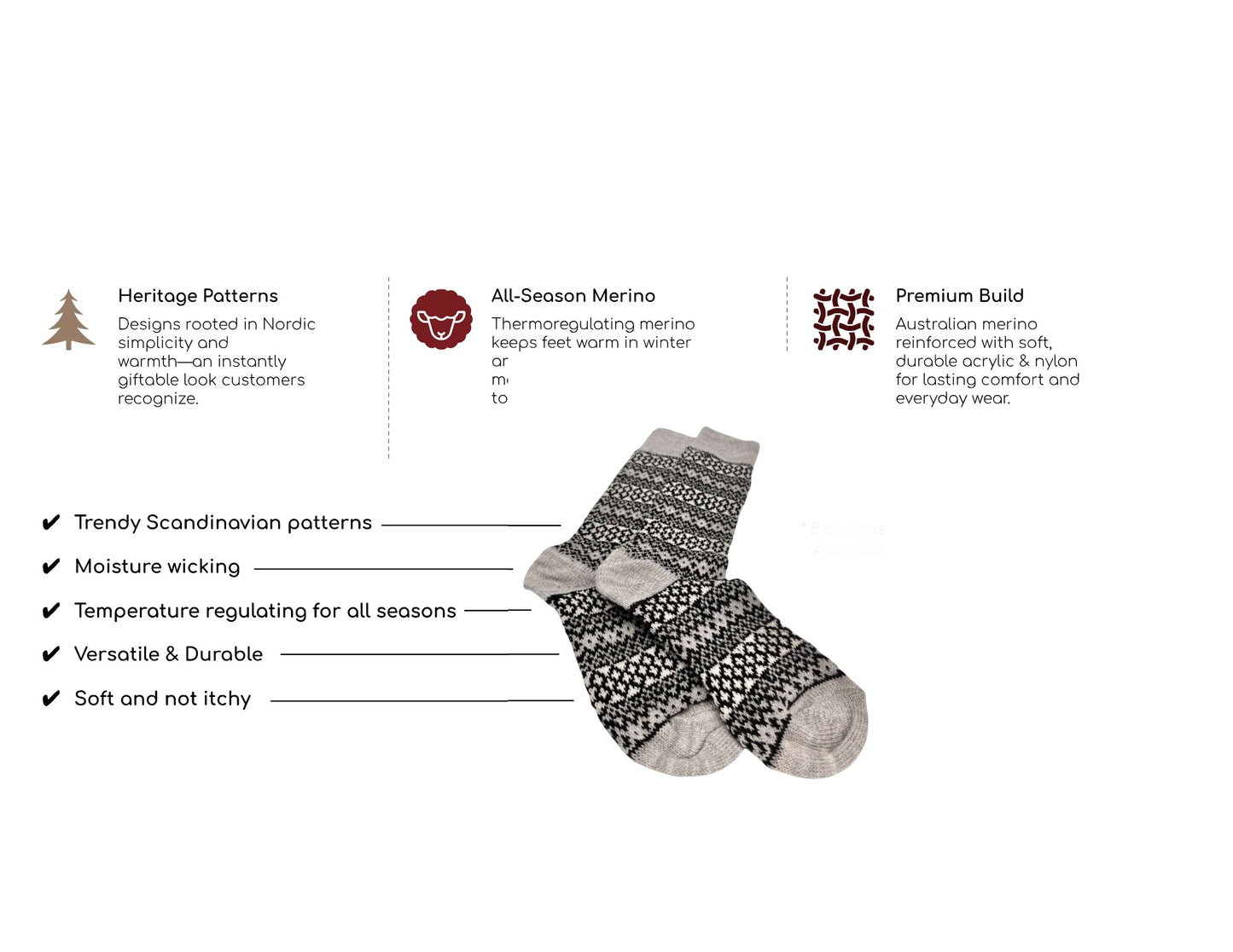 Nordic Scandi Socks - UNISEX 5 pack (Made in Ukraine)