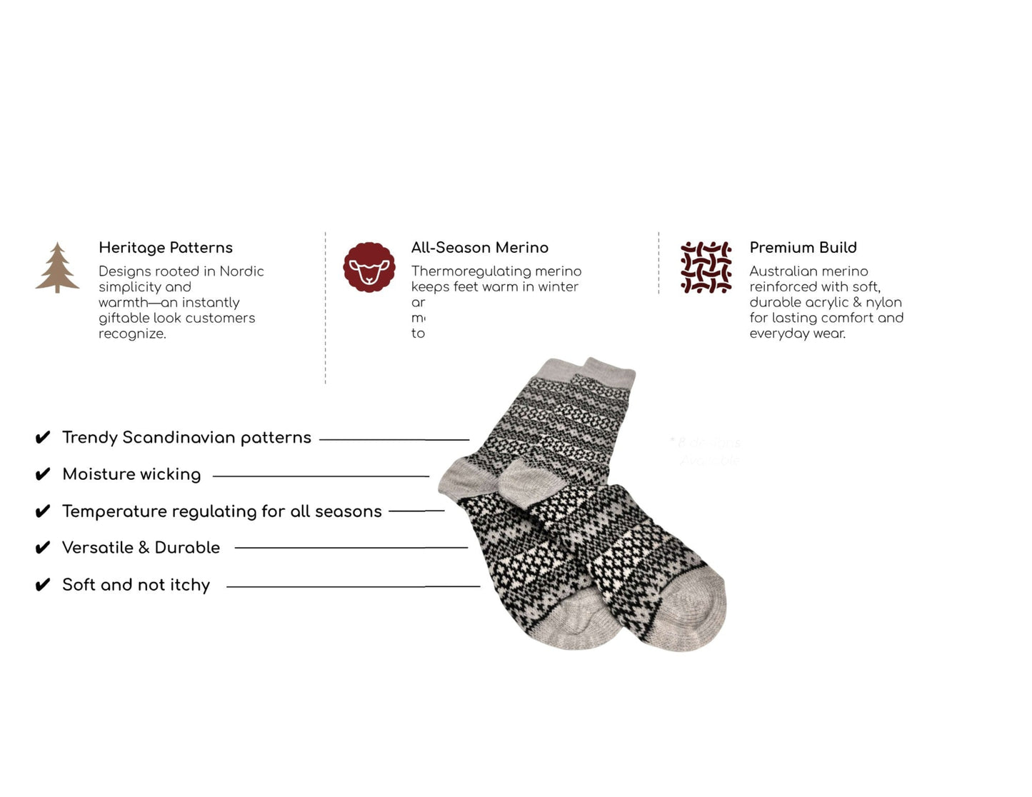Scandinavian-Styled Ukrainian Merino-Blend Socks (3-Pack)